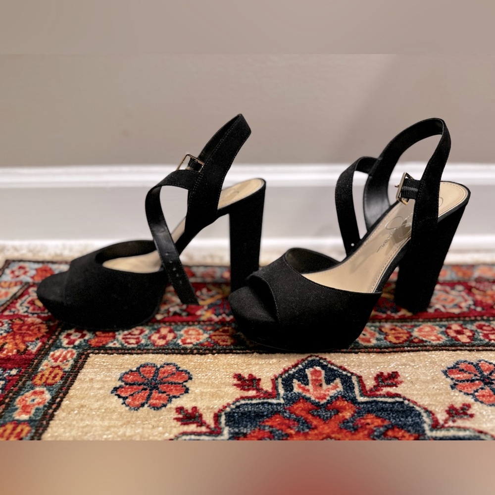 Black Jessica Simpson Peep Toe ankle strap heels